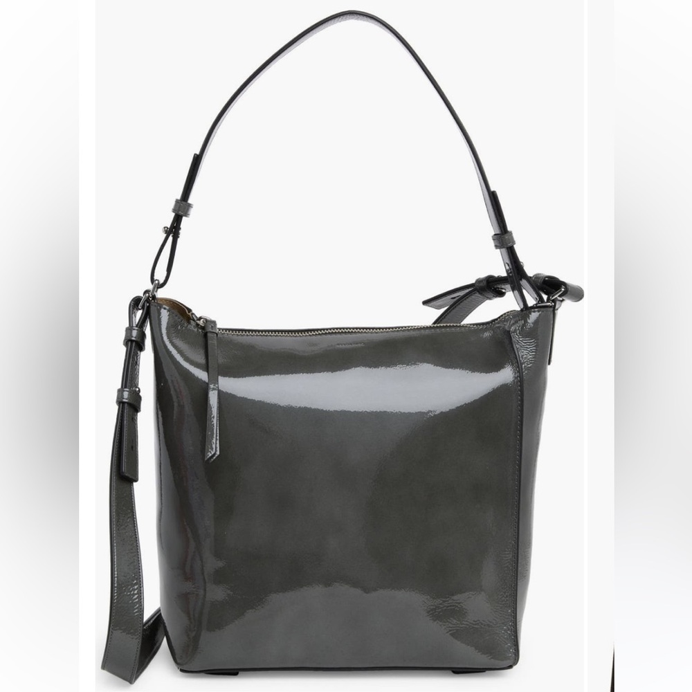 NWT ALLSAINTS Kita ash grey patent leather convertible crossbody bag